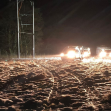 Northern Powergrid vans working overnight during Storm Bert