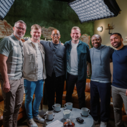 Cory Walkington with Jamie Carragher, Ryan Wilson, Ian Wright, Shaun Wright-Phillips and Aaron Lennon